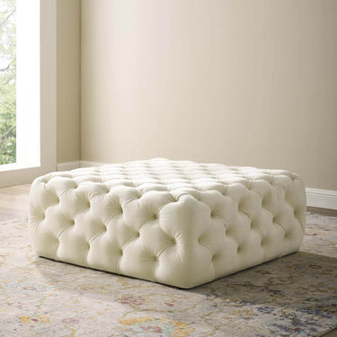 Luxurious Cream Velvet Chesterfield Footstool - Squared Design, 90cm X 90cm - UK Luxury Furniture